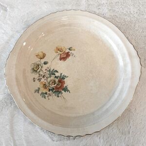 French Saxon 12.5” Cream & Floral Serving Platter, Union Made 22 KT. Gold Accent